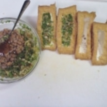 三角厚揚げのはさみ焼き 葱チーズ 薬味納豆 レシピ 作り方 By Fukuwajutu 楽天レシピ 三角厚揚げのはさみ焼き 葱チーズ 薬味納豆 レシピ 作り方 By Fukuwajutu 楽天レシピ
